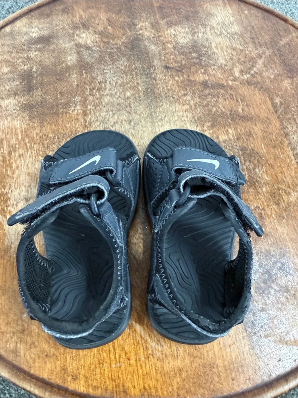 Nike Sandals Todder 5 Black Faux Leather Adjustable Strappy Athletic Swoosh